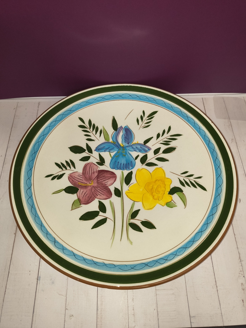 Stangl Floral Ceramic Platter in Blue, Yellow, Green, Pink